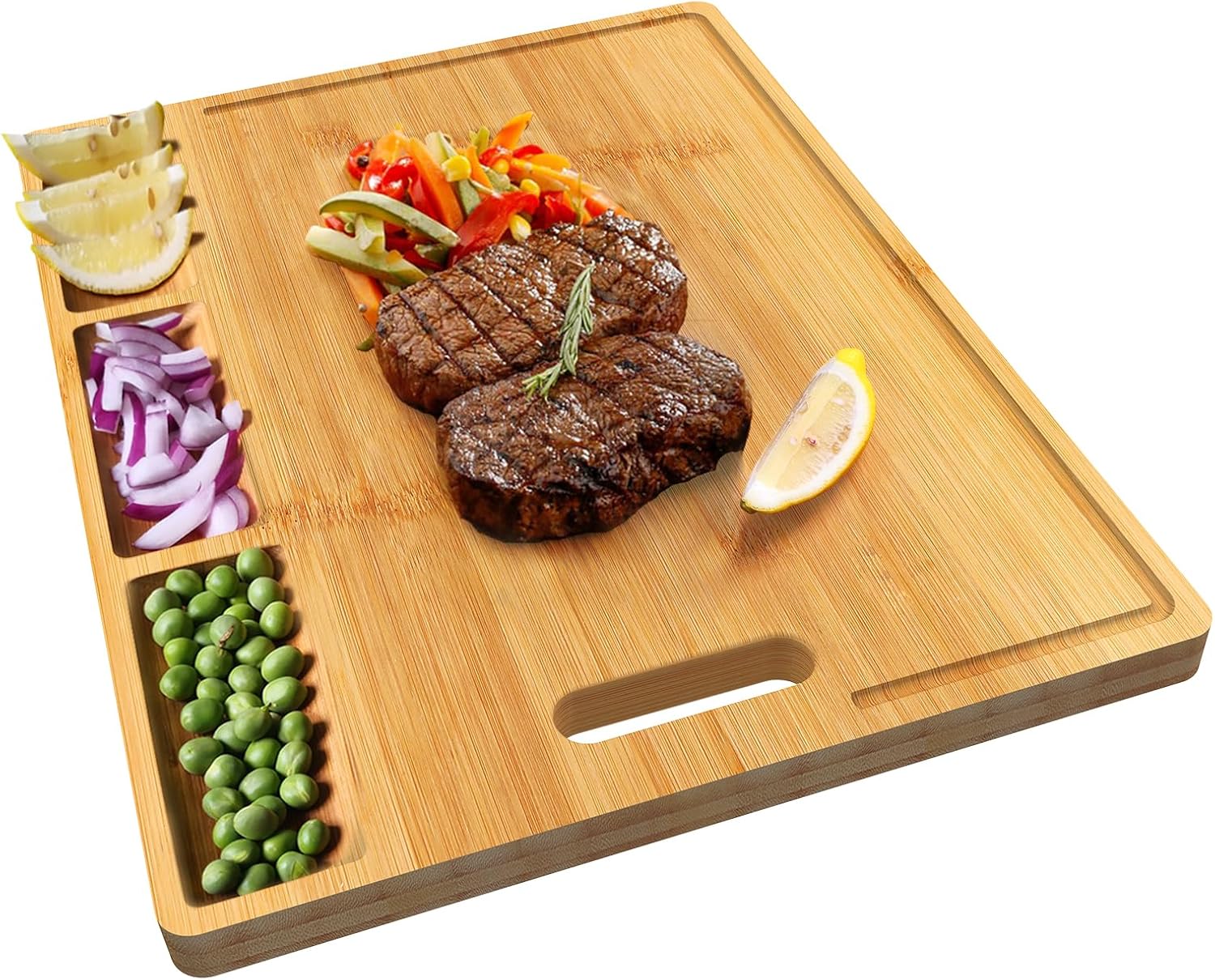 Meal Prep Juice - Bamboo Cutting Board with 3 Compartments,