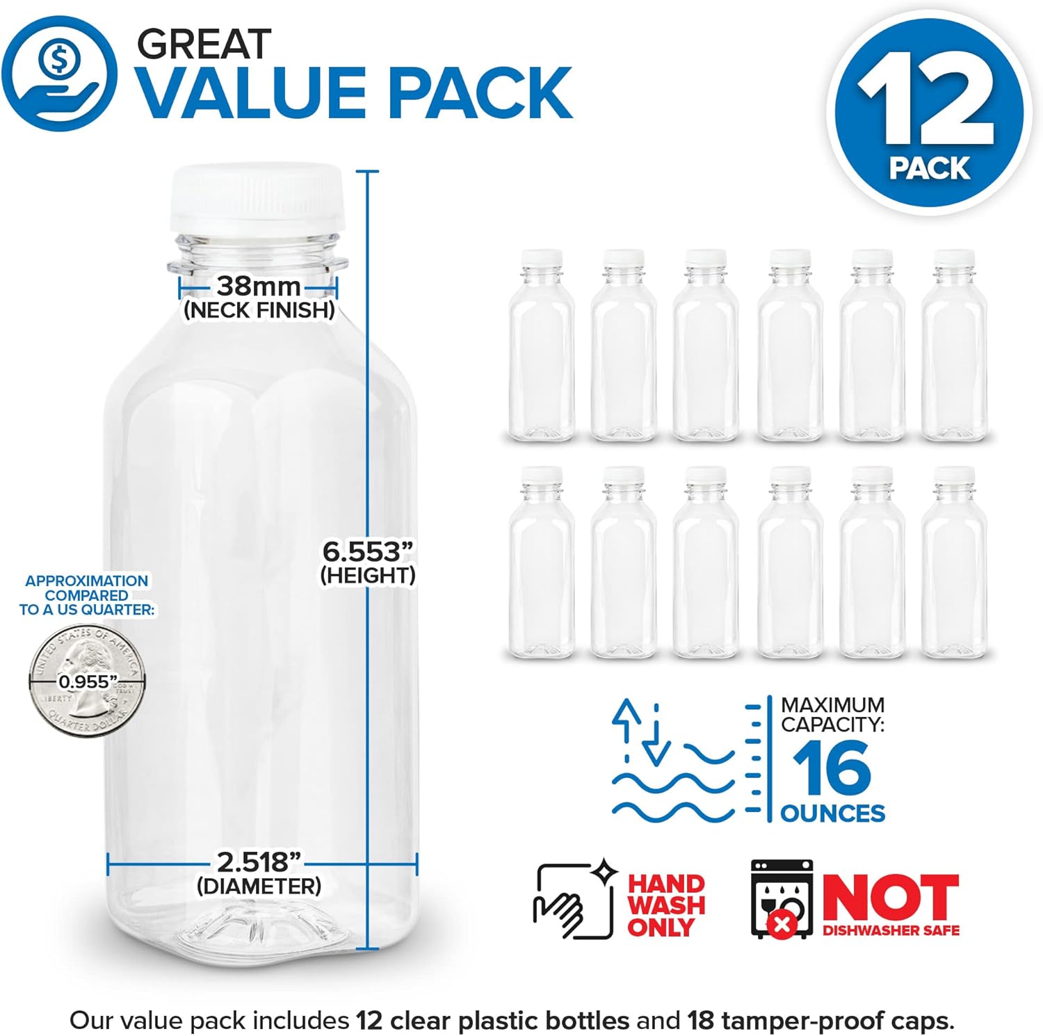 16 oz Clear Plastic Juice Bott - Meal Prep Juice のレビューと価格