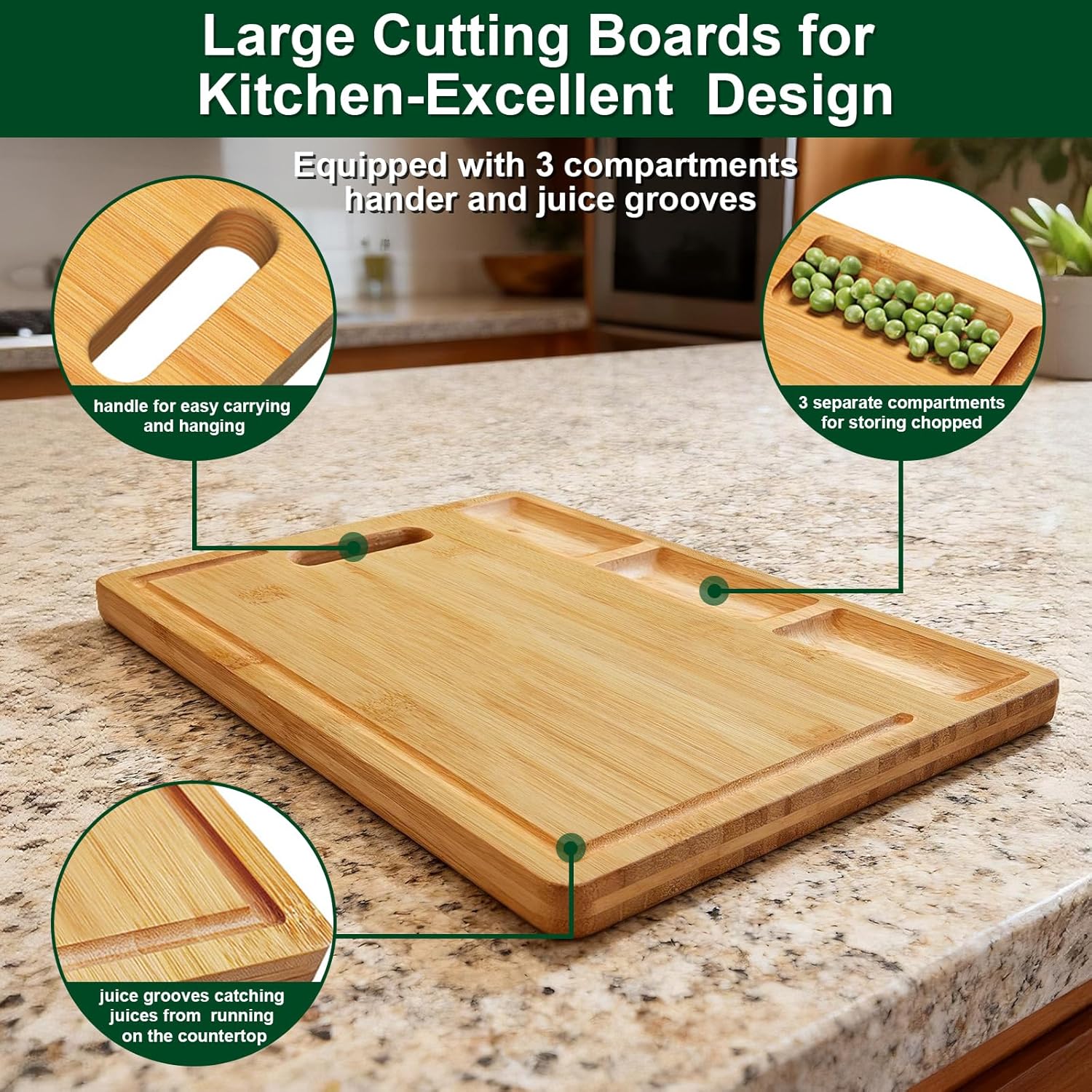 Bamboo Cutting Board with 3 Co - Meal Prep Juice のレビューと価格