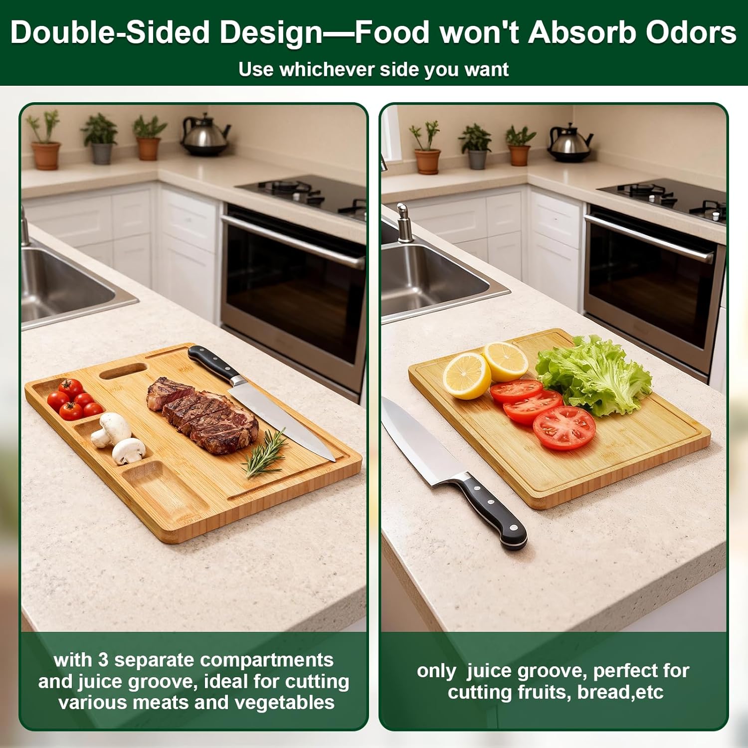 Bamboo Cutting Board with 3 Co - Meal Prep Juice のレビューと価格