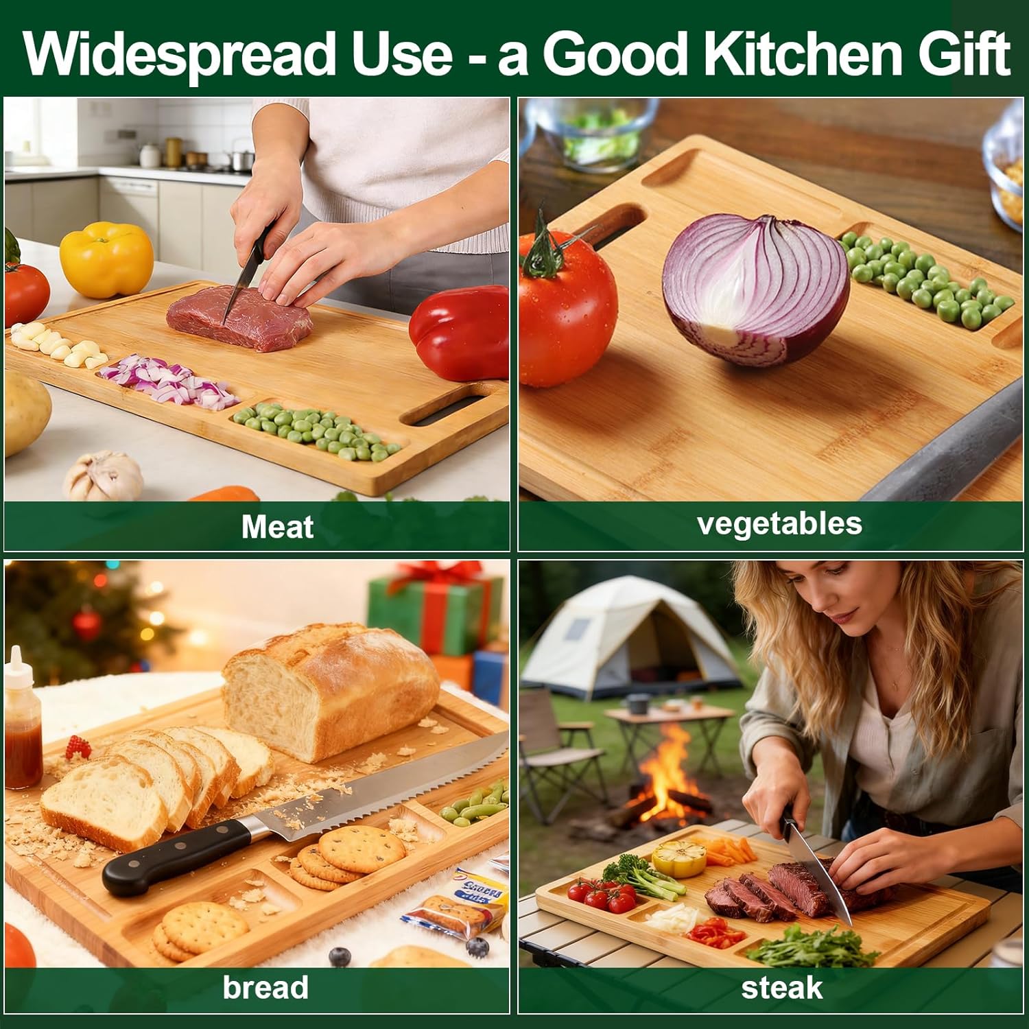 Bamboo Cutting Board with 3 Co - Meal Prep Juice のレビューと価格