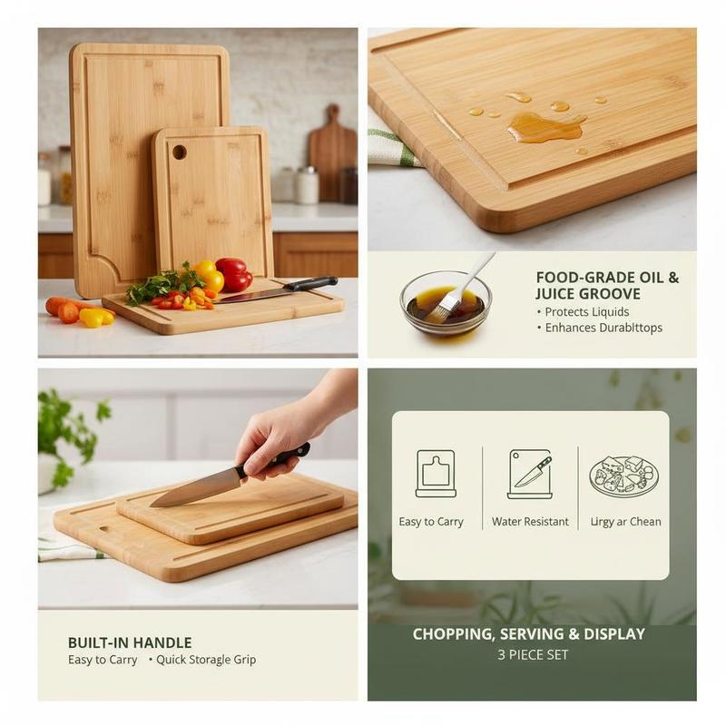 Bamboo Chopping Block Set 3 Pi - Meal Prep Juice のレビューと価格